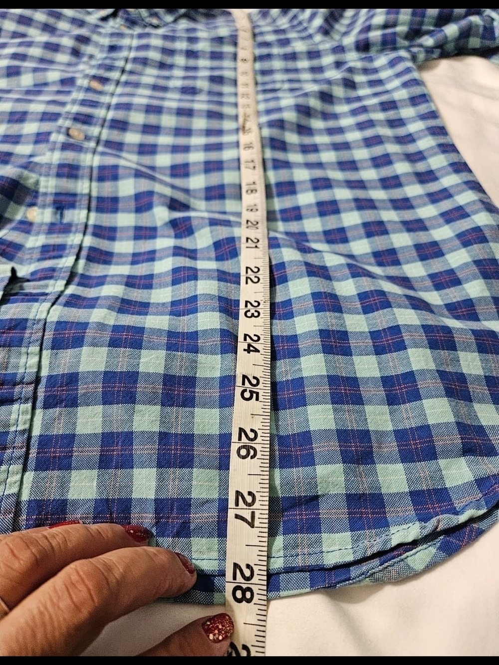 GAP Men's Blue and Teal Plaid Button-Down Shirt - Picture 2 of 6